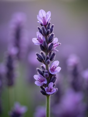 Lavender flowers bloom in a serene garden setting