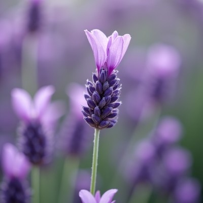 Purple lavender blooms in a serene garden setting