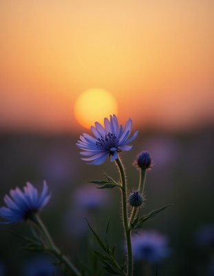 Blooming flowers at sunset create a serene atmosphere