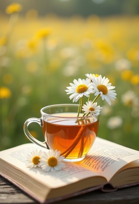 Enjoying tea and flowers in a peaceful setting