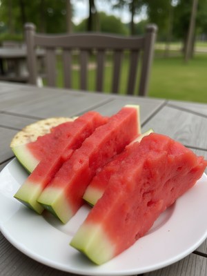 Freshly sliced watermelon served outdoors