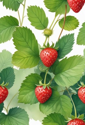 Fresh strawberries growing on lush green plants