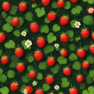 Vibrant strawberry plants with blossoms in a lush garden