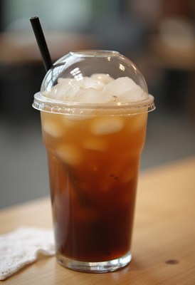 Refreshing iced beverage served in a clear cup