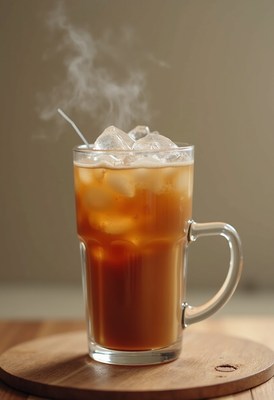 Refreshing iced beverage in a clear glass with ice