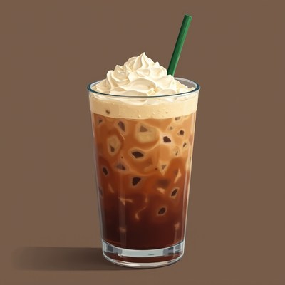 Iced coffee with whipped cream served in a clear glass
