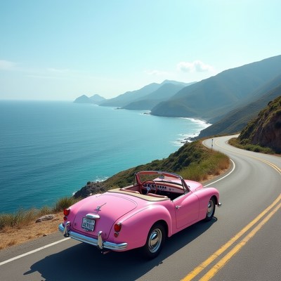 Classic convertible driving along a coastal road