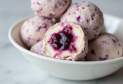 Delicious ice cream scoops with berry filling for dessert