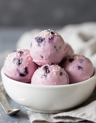 Creamy blueberry ice cream served in a bowl