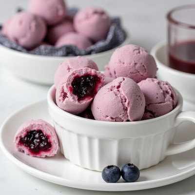 Dessert treat featuring blueberry ice cream with filling