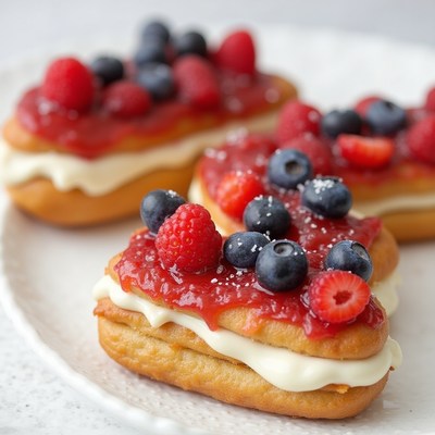 Delicious heart-shaped pastries topped with fresh berries