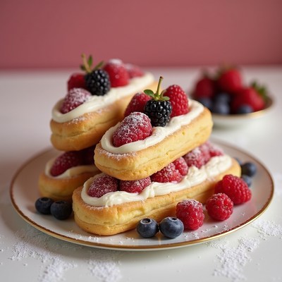 Delicious dessert with berries on a white plate