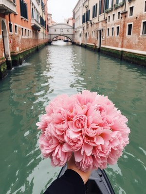 Boating with a bouquet in the canals of venice