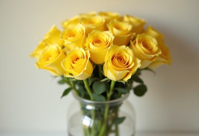 Yellow roses in a clear vase brighten any room