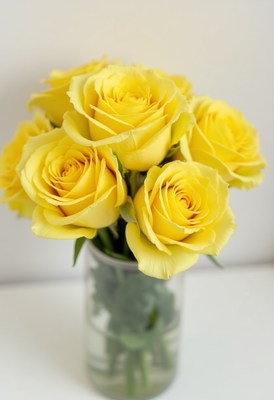 Yellow roses in a clear vase brighten the room