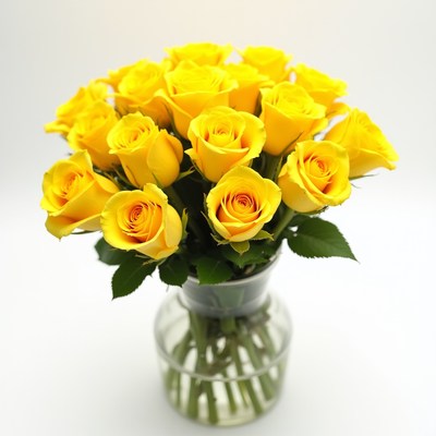 Bright yellow roses in a clear vase add cheer to any space