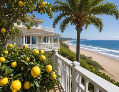 Coastal house with lemon trees overlooks sandy beach