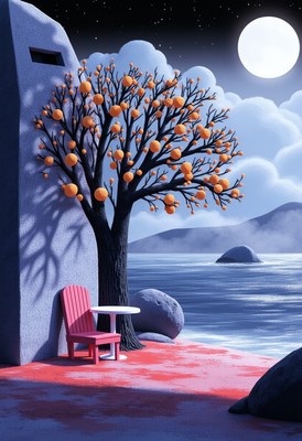 Serene riverside nook under a full moon at night