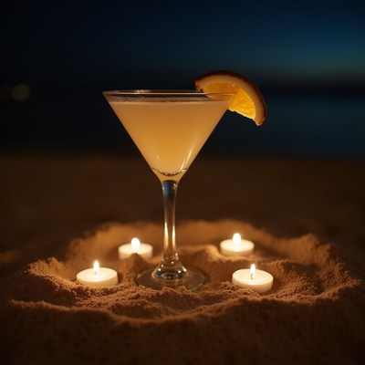 Candlelit cocktail on the beach at night