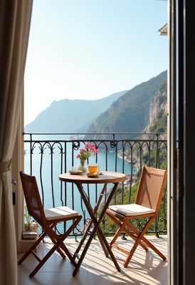 Relaxing afternoon on balcony overlooking the ocean