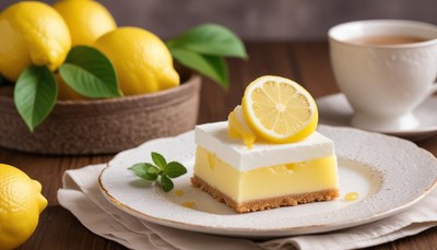 Delicious lemon dessert on a rustic wooden table
