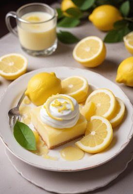 Refreshing lemon dessert with fresh slices and cream