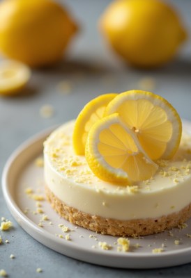 Delicious lemon cheesecake decorated with fresh slices