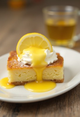 Delicious lemon dessert served with creamy topping