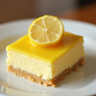 Delicious lemon cheesecake slice on a white plate