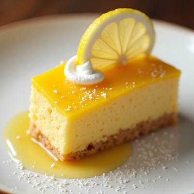 Delicious lemon cheesecake topped with fresh lemon slice