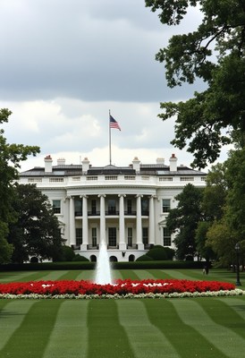 White house exterior with beautifully landscaped garden