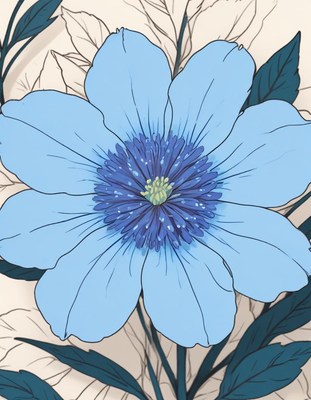 Beautiful blue flower with delicate petals and green center