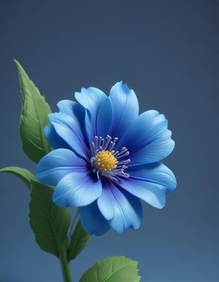 Beautiful blue flower with vibrant petals and green leaves