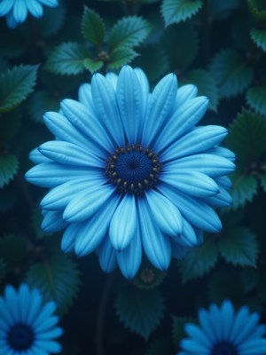 Vibrant blue flower blooming in lush greenery