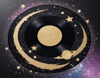 Creative vinyl record design with cosmic motifs