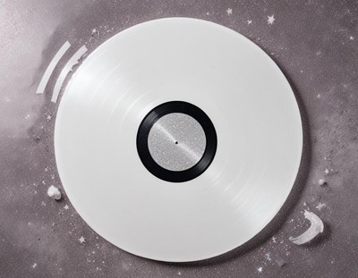 Vinyl record on a cosmic background with stars
