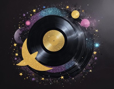 Creative vinyl record art with cosmic elements