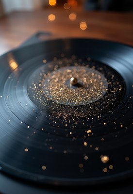 Vinyl record with glitter creating a mesmerizing pattern