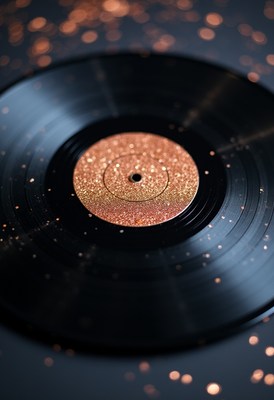 Sparkling vinyl record catches the light in creative layout