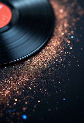 Vinyl record with glitter on black surface