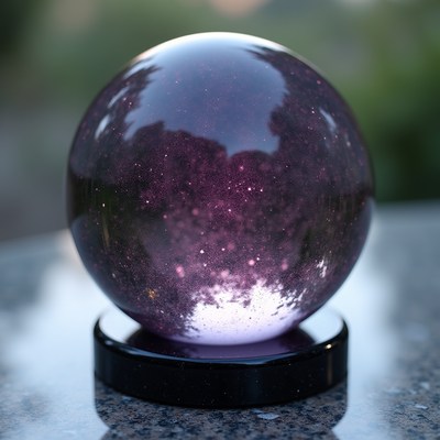 Crystal ball reflecting cosmic scenery in nature