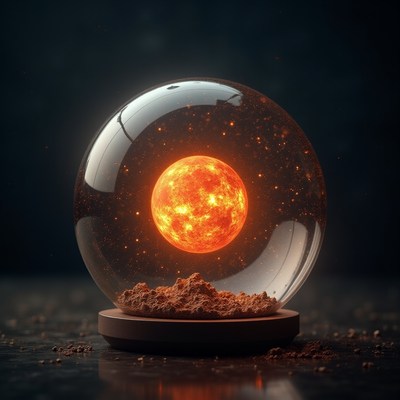 Sun inside a glass dome with glowing effects at night