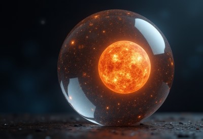 Bright star captured in a glowing crystal sphere