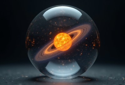 Glowing sun in a glass sphere model