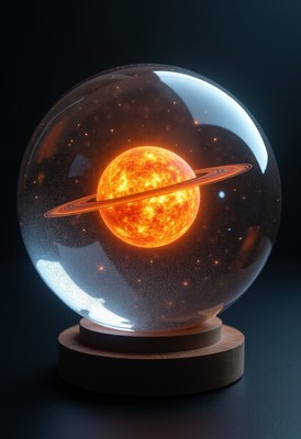 Stunning glass globe with sun and rings representation