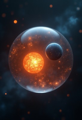 Unique cosmic spherical arrangement with sun and planet