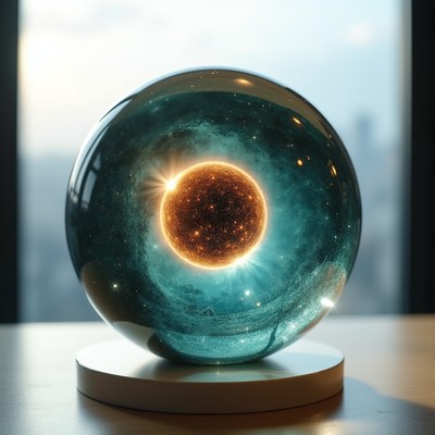 Stunning cosmic globe with sun design on table