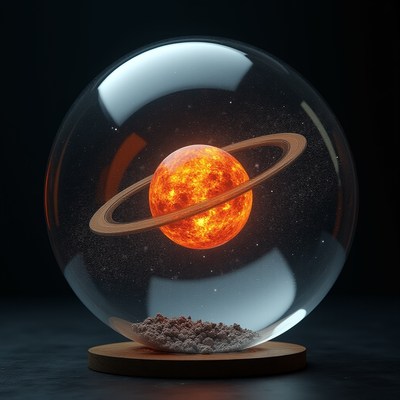 Creative display of a glowing planet in a glass dome