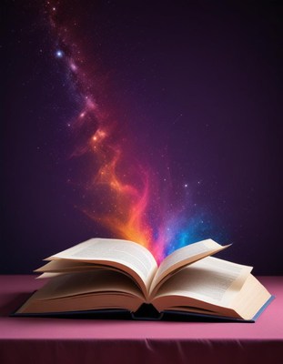 Open book reveals colorful cosmic galaxy