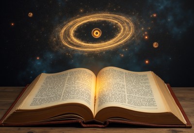 Exploring the universe through an open book under stars